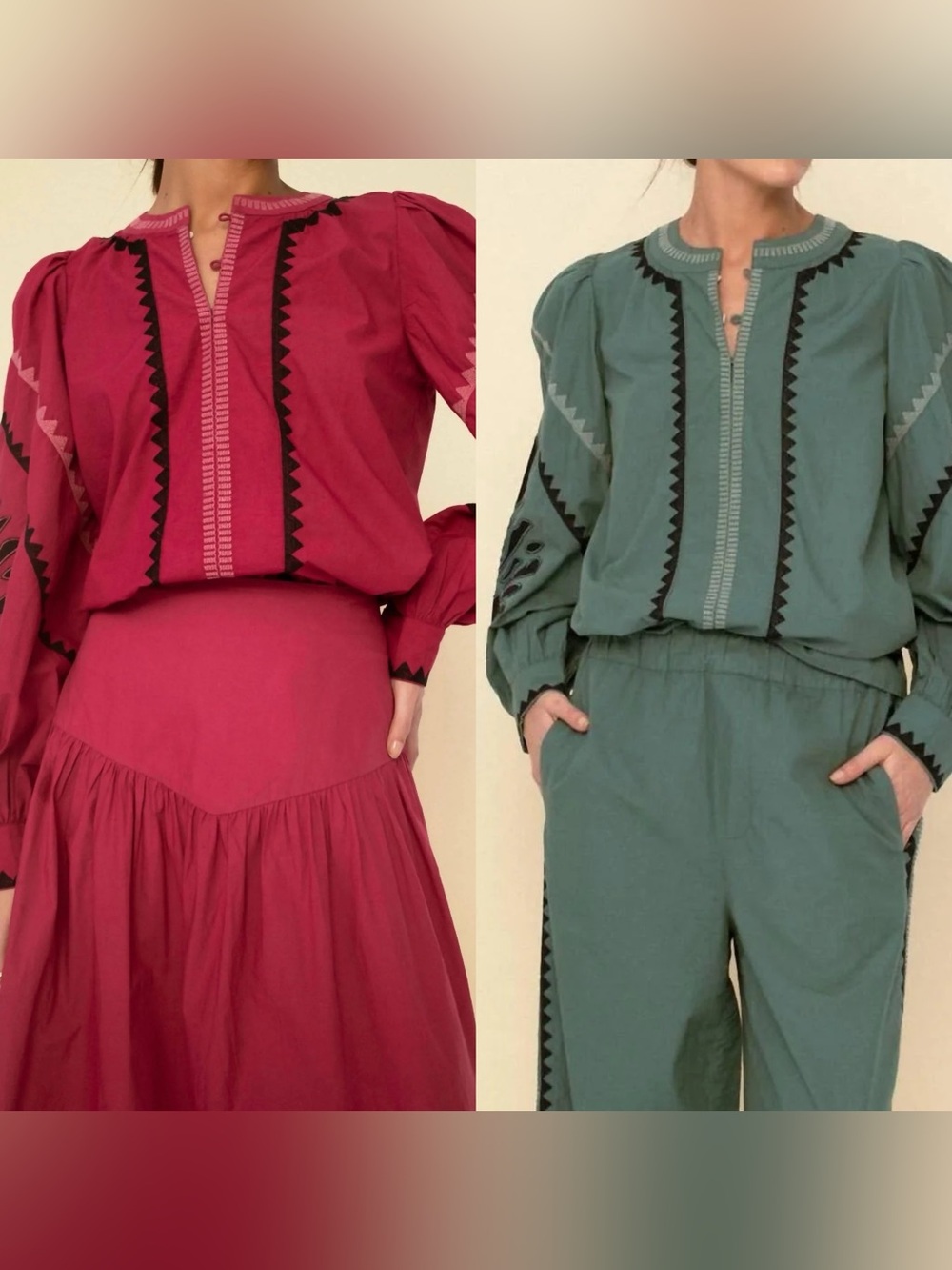 🌟2 Blouse $90 - Sonmer Helen Blouse Fuschia and Green BOGO